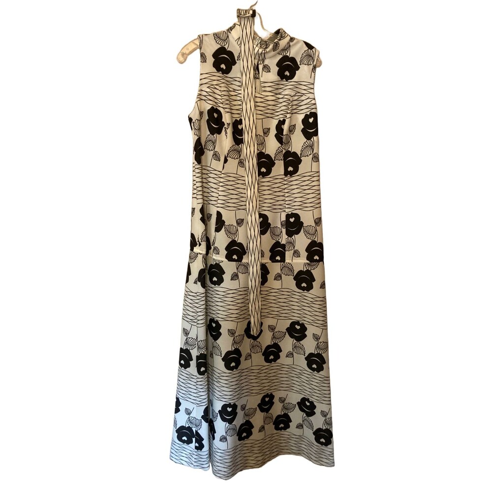 Vintage Mid Century Black/White Print Sleeveless Dress - size M